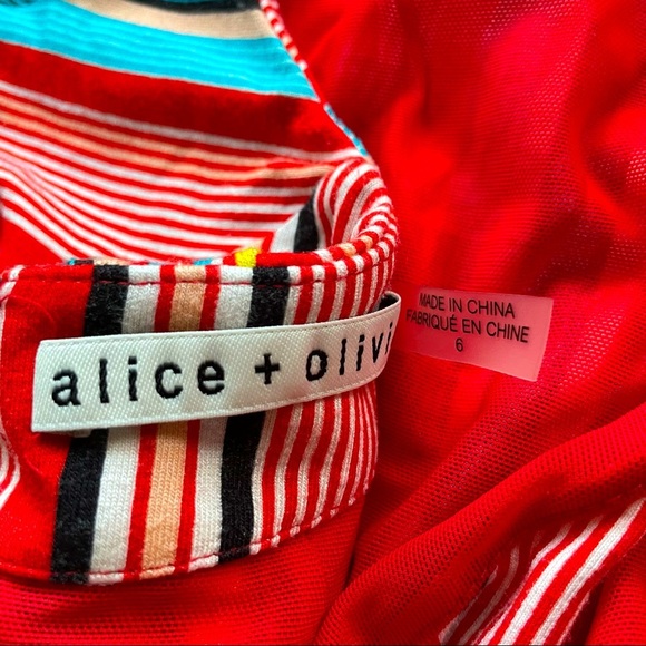 Alice and Olivia Sports Muiltistripes Delora Tie Waist Mock Neck Jersey Midi - Picture 5 of 15